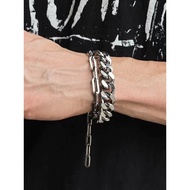 gelang titanium gelang couple Ins Titanium Steel Square Men's Cuban Hip Hop Bracelet