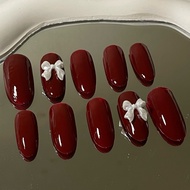 Press on nails red nails ribbon false nails