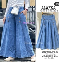 Kulot Jeans Wanita Jumbo XXL Kulot Palazzo Lepis Mayung Alazka Kulot Jins Wanita Ukuran Besar Rit Sh