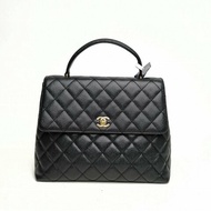 CHANEL 黑色荔枝牛皮8開金扣中古黑金貝嫂肩背包