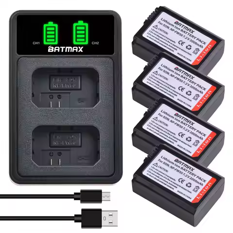 4X 2000mAh NP-FW50 NP FW50 Battery + LED USB Dual Charger for Sony A6000 A6400 A6300 A6500 A7 A7II A