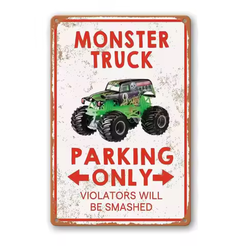 (2D-Metallbild) MonsterTruckBoyDecor Monster Truck Vintage Metallschild – Monster Jam Schlafzimmerde