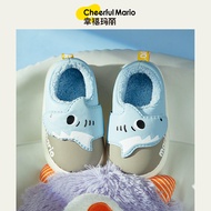 Shark Children's Cotton Slippers Winter Boys Home Fluffy Shoes Cute Non-Slip Warm Boys Baby Cotton Shoes Bag Heel