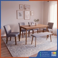 HI SEASON 1+1+4 Wood Dining Set/Meja Makan/Murah Meja Makan Dining Chair/Ikea Home/Furniture/Walnut/