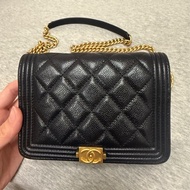 CHANEL BOY MINI WOC黑色荔枝牛皮淡金釦