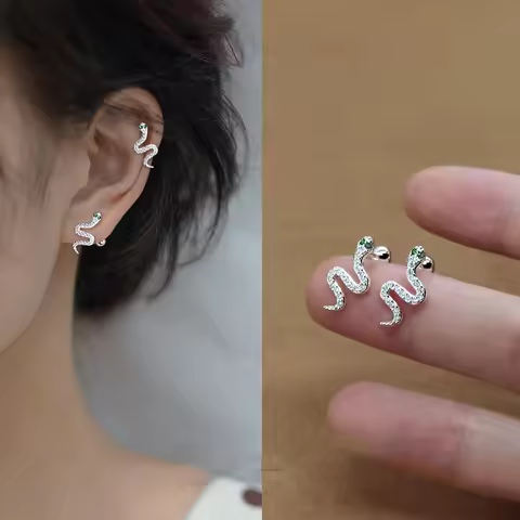 New 925 Sterling Silver Flash Diamond Small Snake Earrings Men And Women Personality Unique Trend Fa