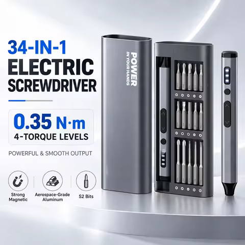 34-in-1 Cordless Electric Screwdriver 0.35N.m 4-Speed Adjustable Torque Strong Magnetic Aluminum All