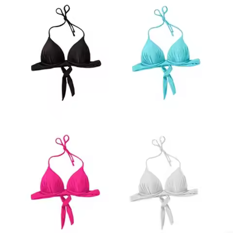 X9FF Women Solid Color Beach Top Female Halterneck Swimsuit Bra Push Up Swim Top