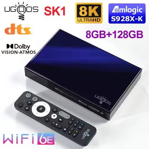 UGOOS SK1 TV BOX Amlogic S928X-K Android 14 LPDDR4 8G128G Supoprt Dolby Vision/Audio/ATMOS, DTS HD, 
