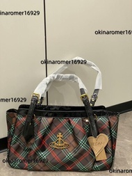 Vivienne Westwood西太后黑紅綠格紋托特包（土星保齡球）