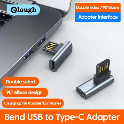 Elough USB to Type-C Adapter 90 ° Elbow Double-Sided Blind Plug Listening to Music Charging Car Conv