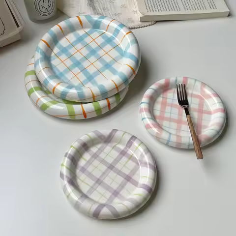 1pcs 6/8Inches Cream Luxury Plate Dish Food Grade Ceramic Snack Cake Plate Household Tableware Ceram