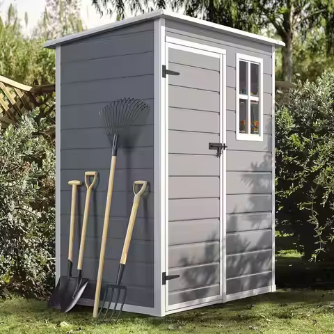 5x3 T Outdoor Storage Shed with Reinorced loor, All-Weather Resin Storage Shed with Lockable Door & 