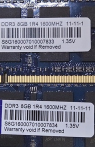 (兩條)DDR3 8GB 1600MHz RAM 記憶體