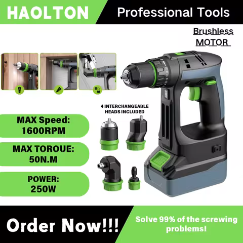 Cordless Brushless Drill Fit FESTOOL CXS12, 4-in-1 Quick Change, Offset & Right Angle, 2-Speed LED f