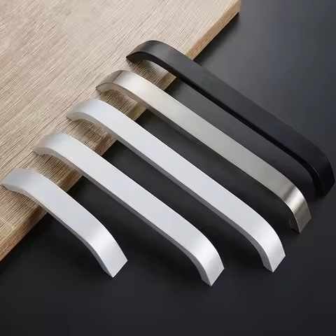 Modern Style Kitchen Cabinet Knobs Handles Black Furniture Handle for Cabinet Drawer Pulls Aluminum 