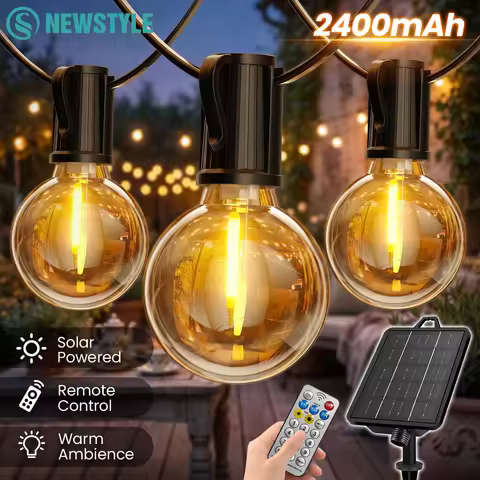 Outdoor Solar String Lights G40 IP65 Waterproof G40 Bulb 2400mAh Solar Remote String Lights for Erac