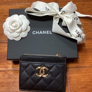 CHANEL經典黑色拉鍊卡包零錢包#晶片款喔～