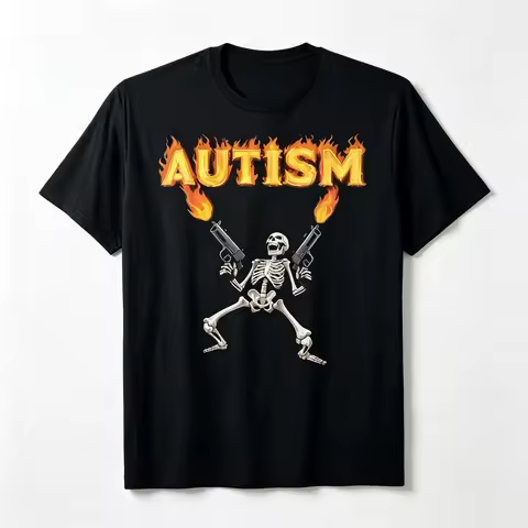 Flame Letter Double Gun Skull Print Men's Short-Sleeve T-Shirt Punk Casual T-Shirt