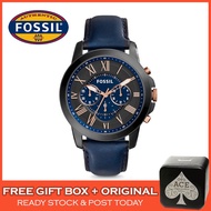 [100% ORIGINAL] Fossil FS5061 Men's Grant Chronograph Blue Leather Stainless Steel Men Watch Jam Tangan Lelaki