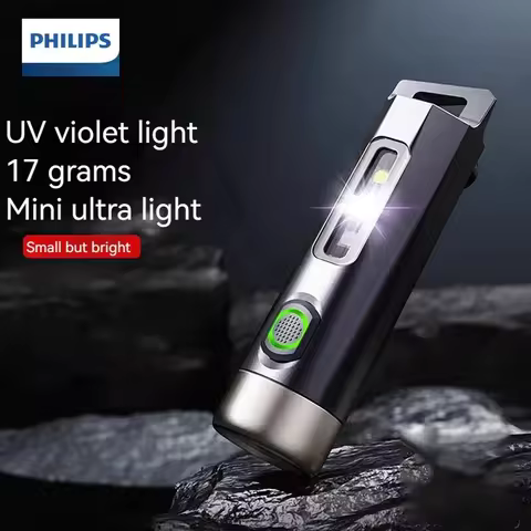 Philips Newest Portable Flashlight LED Rechargeable UV Light Mini Flashlights Camping Lamp for Hikin