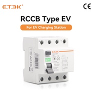 ETEK RCCB Type EV 2P 4P เบรกเกอร์วงจรไฟรั่วสําหรับรถ สถานีชาร์จ Evse RCD 40A 63A 30ma EKL6-63EV 10KA