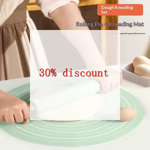 ❤2pcs/set Reusable Thickened Rolling Pin Pastry Mat Set Round Silicone Kneading Pad Househeld Pastry