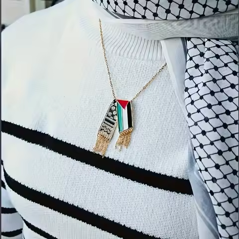 Fashion Palestine Israel scarf map Flag Pendant necklace Stainless Steel chain Men's and women's nec