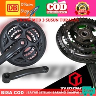 PEDAL CRANK SEPEDA MTB/GEAR DEPAN SEPEDA MTB 3 SUSUN  48T-38T-28T TURANZA GOESAN