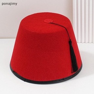 [ponajimy] Tarboosh Fez Hat For Men Universal Red Moroccan Hat Ottoman Round Hat Breathable Turkish 