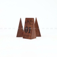 HCM HCM HCM | Triangular WOODEN TABLE CARD, COFFEE SHOP TABLE NUMBERING CARD (FREE LOGO ENGRAVING) L