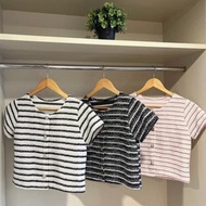 🇰🇷韓國 粉白色 薄tweed 小香風 間條 橫間 短袖 外套 上衣 返工衫 pink white tweed top