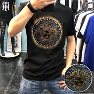 N71B4 dgVERSACE Short-Sleeved Men's Street Wear 100% Cotton Diamond Mercerized Cotton Classic Fashio