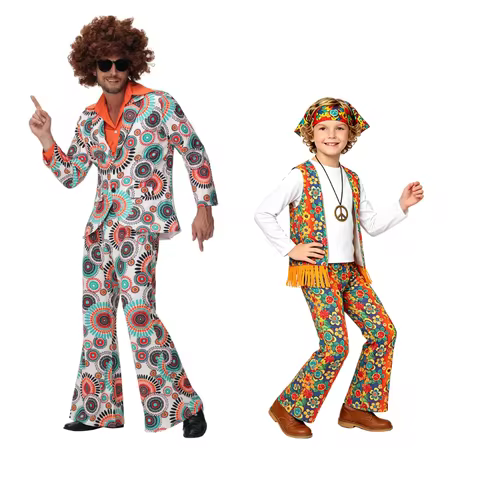 60s 70s Hippie Costume for Women Men 70's Disco Vintage Outfits Cosplay Halloween Fancy Dress Up Adu