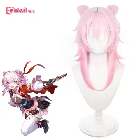 L-email wig Synthetic Hair Game Honkai Star Rail March 7th Cosplay Wig Short Pink Color With Bow Cos