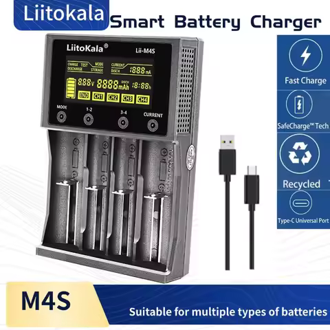 LiitoKala Lii-M4S 18650 LCD Caricabatteria Multifunzionale Per 3.7V 1.2V 26650 21700 14500 18350 175