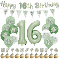 28Pcs Eucalyptus Leaves Theme Birthday Party Balloon Set,Number Balloon, Banner, Cake Toppers, for A