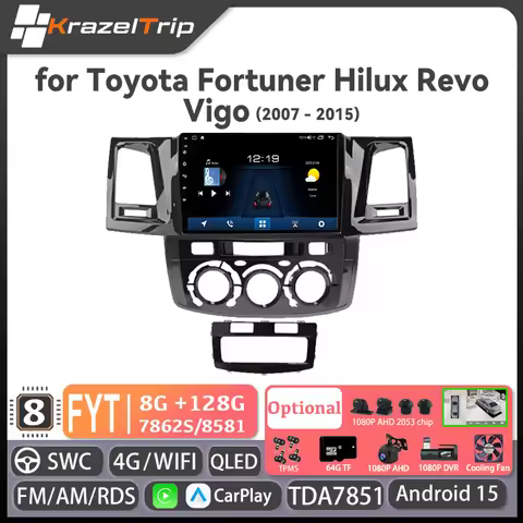 FYT7870 8 Core CarPlay Car Radio for Toyota Fortuner Hilux Revo Vigo 2007- 2015 QLED Android Auto St