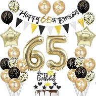 65th Birthday Decoration Man Women, Black Banner 65th Birthday Garland Decoration 65th Women Gold Ba