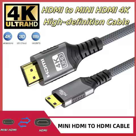 Mini HDMI to HDMI Cable 4K@60Hz High-Speed Braided HDMI-compatible Cable Bi-Directional Adapter Conv