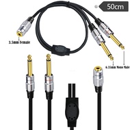 2x6.35mm to 3.5mm Stereo Mic Cable, 6.35mm to 1/8" Mini Y-Splitter Cable