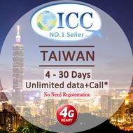 ◆ICC◆【Taiwan SIM Card·5-15 Days】❤ Unlimited Data + Call*❤ Chunghwa network