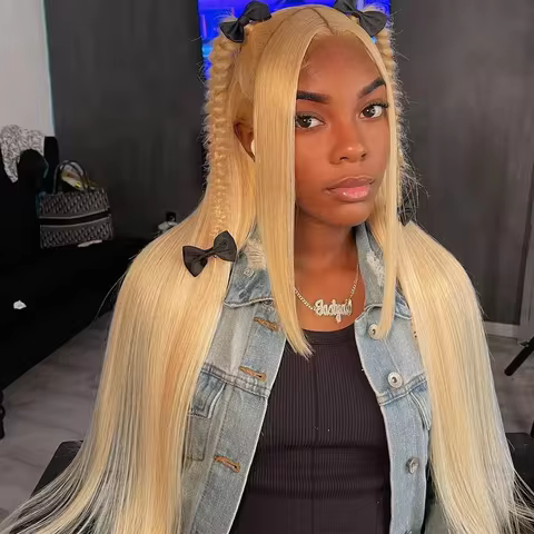 613 Honey Blonde Bone Straight Brazilian Remy Human Hair Wig 13x4 13x6 HD Transparent Lace Frontal W