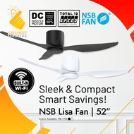[SIRIM] NSB LISA 52" TURBO DC MOTOR CEILING FAN WITH BUILT-IN WIFI / KIPAS SILING BUILT-IN WIFI LOW 