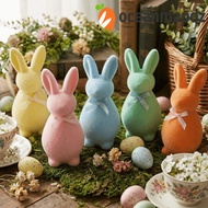 OCEANMAPDZ Flocked Rabbit Figures, with Bow Foam Easter Bunny Statue, Handmade Solid Color 3D Standi
