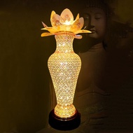 Lotus Crystal Floor Lamp. Buddha Hall Floor Lamp Decoration. Craft Vase Lotus Lamps for Buddha.Temple Floor Lamp with Long Lights In Front of Buddha