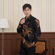 Enzy Batik Essential Kemeja Batik Pria Adinata - Black/Brown
