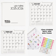 [2026]Lịch treo tường 2025-2026 30x30cm  BASIC - CÓ LỊCH ÂM (TẶNG STICKER NOTE) note ngày lễ Việt Na