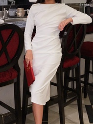 PETCHPLOY - Amanda dress เดรสแขนยาว จับจีบย่นด้านข้าง ช่วยพรางหุ่นช่วงหน้าท้อง