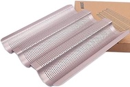 Small 3 well champagne gold colour non-stick coating perforated baguette tray pan french bread cake
